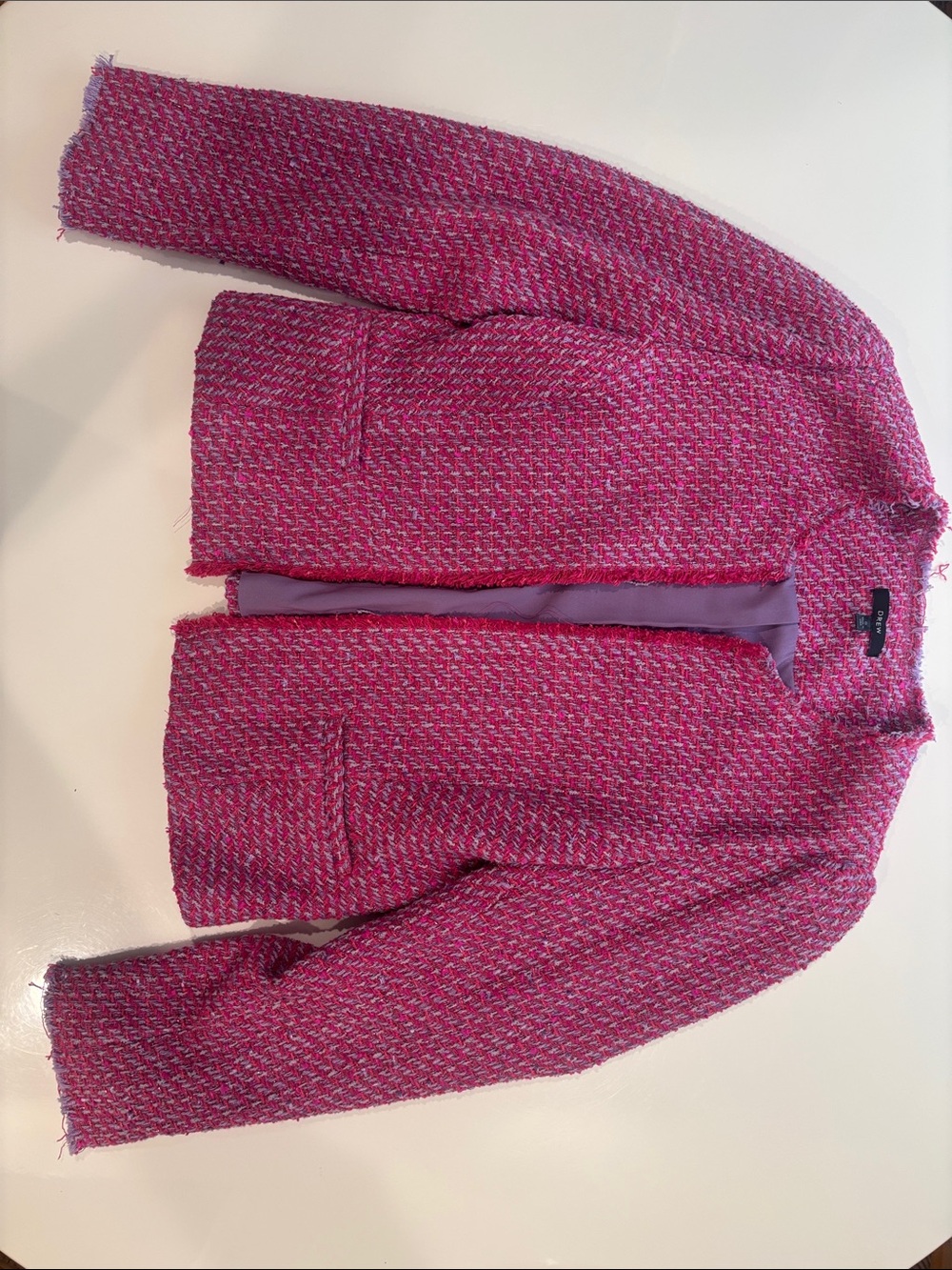 DREW Pink Tweed Frayed-Trim Jacket